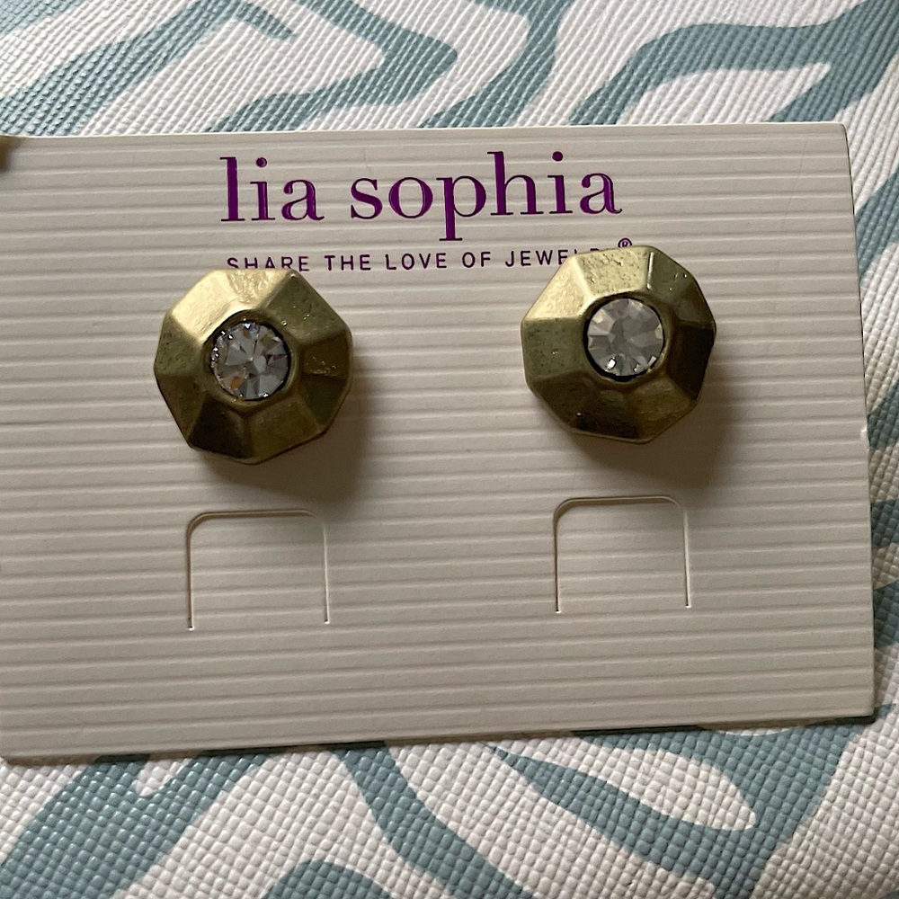Brand New Lia Sophia Gold Tone w/ clear stone studs earrings